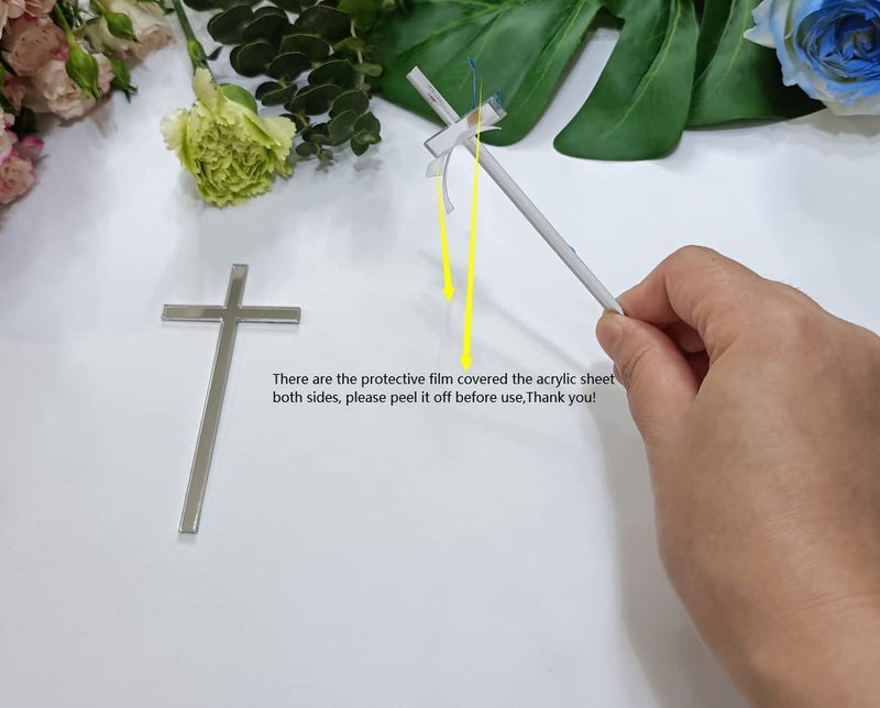 XIAOYUE 12pcs Skinny Thin Cross Cake Charm, Slim Acrylic Christening Baptism Confirmation, Cross Cake Decoration (3'', Silver Mirror) - Image 2